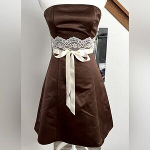 Vintage Jessica McClintock for Gunne Sax brown and ivory satin party dre…